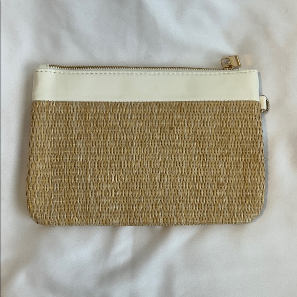 Tom Ford Beauty Raffia & White Leather Wristlet Pouch Clutch NEW